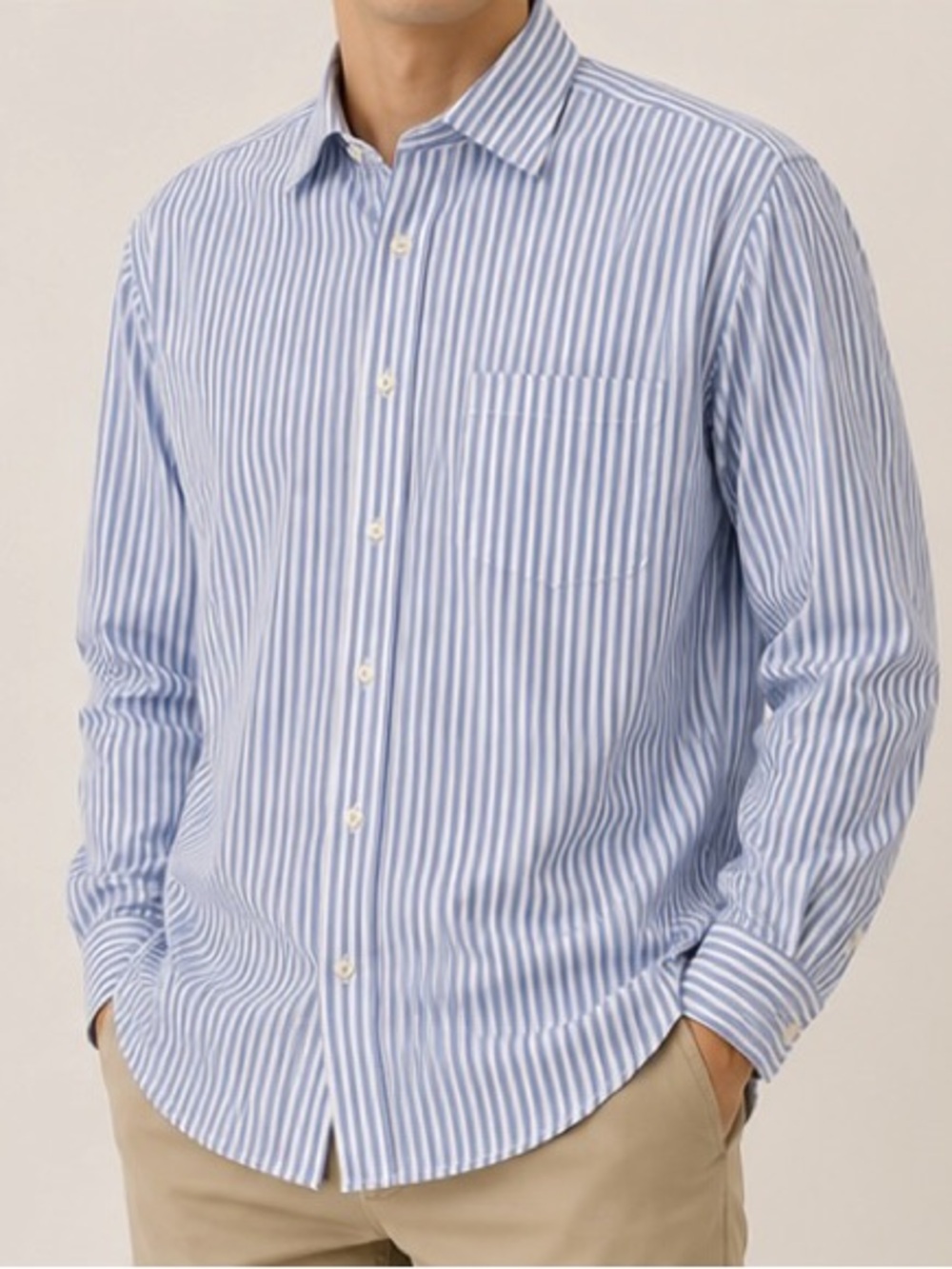 Michael Kors Light Blue and White Vertical Stripe Dress Shirt